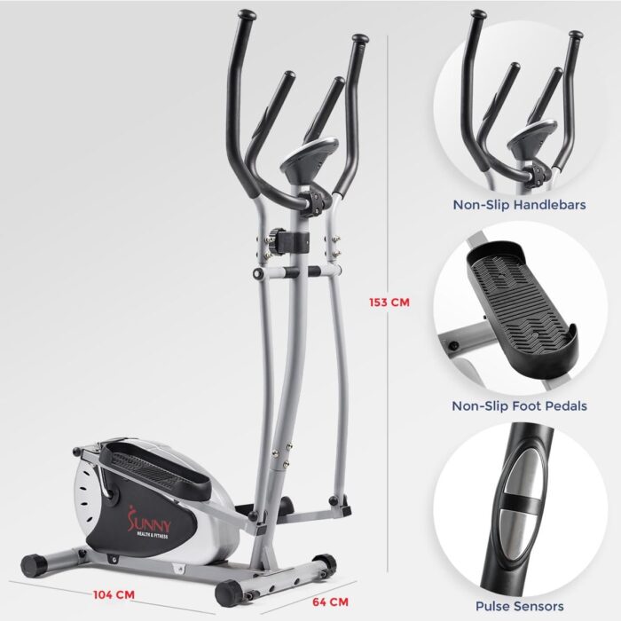 Sunny Health & Fitness Magnetic Elliptical Machine, Total Body Cross Trainer with LCD Monitor and Pulse Rate Grips, Cardio Exercise Equipment For Home, SF-E905 - Image 6