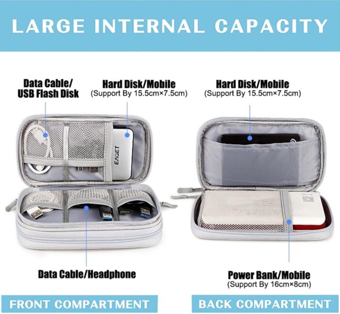 Electronics Organizer, Business Travel Universal Cable Organizer Bag Waterproof Electronics Accessories Portable Double Layers Storage Cases for Charger, Phone, USB, SD Card, Hard Drives, Power Bank - Image 3