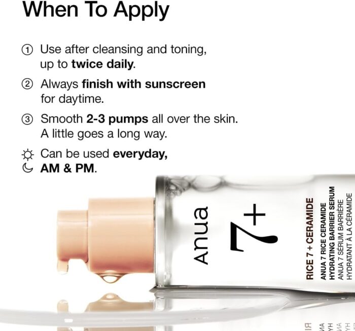 ANUA Rice Ceramide 7 Hydrating Barrier Serum, Brightening, Hydrating Serum for Face, Rice, Hyaluronic Acid, Niacinamide, Fragrance-free, Non comodogenic, Glass Skin, Korean Skin Care, 50ml/1.69fl.oz. - Image 5