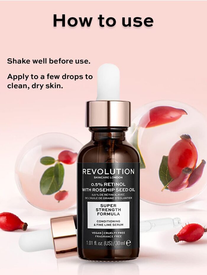 Revolution Beauty London Skincare 0.5% Retinol Serum with Rosehip Seed Oil, Face Serum To Even Skin Tone, Vegan & Cruelty-Free, 1.01fl.oz/30ml - Image 6
