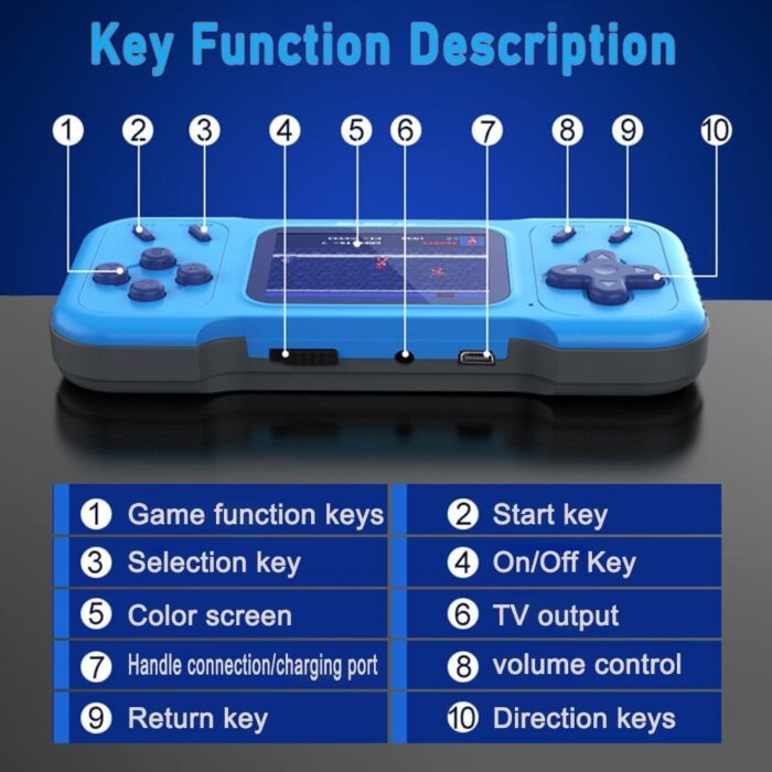 Azonee Handheld Retro Game Console for Kids Adults, , Built-in 500 Games, 3.0" FT HD Color Screen, AV Output, Dual 3D Joysticks, Protable Video Game Console as Gift for Birthday - Image 6