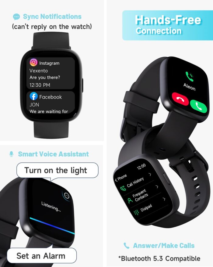TOOBUR Smart Watch for Women Men, Alexa Built-in, Answer/Make Calls, 1.83" Fitness Tracker Watch with Heart Rate Monitor, Sleep Tracker, Pedometer, IP68 Waterproof Smartwatch Compatible Android iOS - Image 2