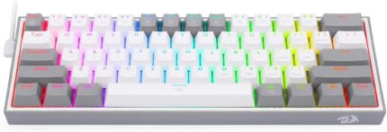 Redragon K617 Fizz 60% Wired RGB Gaming Keyboard – 61 Keys Hot-Swap Compact Mechanical Keyboard with Linear Red Switches, Pro Driver/Software Supported – White/Grey