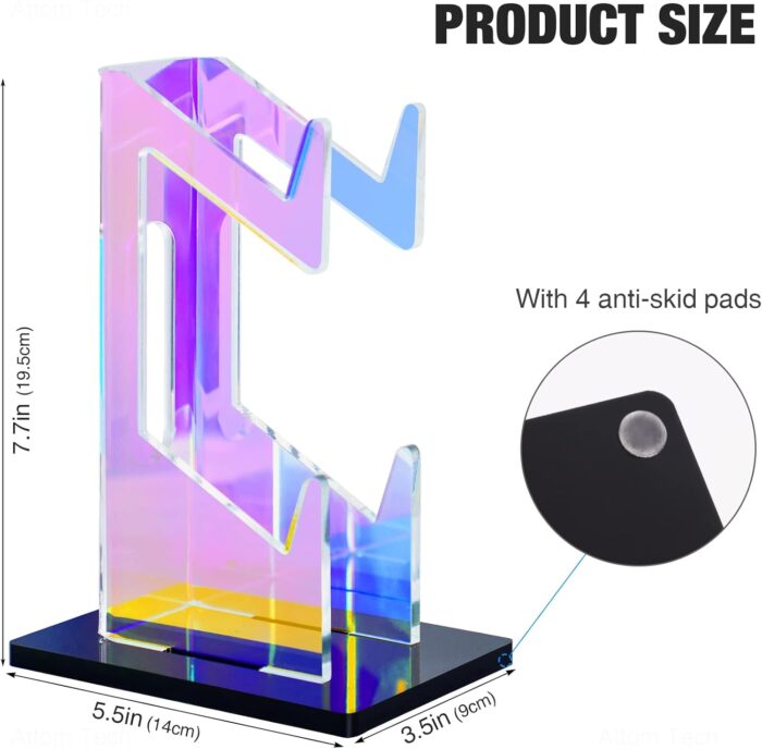 NiHome Iridescent Acrylic 2-Tier Universal Game Controller Headset Holder Stand for PS5 Xbox ONE Switch Colorful Controller Stand Gaming Accessories Anti-Slip Stable Acrylic Clear Headphone Holder - Image 7