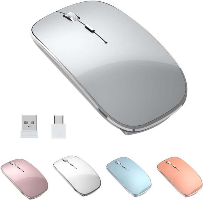 Halpilt Wireless Mouse Chargeable Portable Silent USB and Type-C Dual Mode Wireless Mouse 3 Adjustable DPI for Laptop, Mac, MacBook, Android, PC (Q23S Black) (Grey)