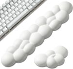 Leolee Keyboard Cloud Wrist Rest & Mouse Wrist Rest Set, White Cloud Wrist Rest w/ Leather Surface Non-Slip Base Cloud Palm Rest Relieve Wrist & Arm Pain PC Gaming/Office/Computer/Laptop(CD001)