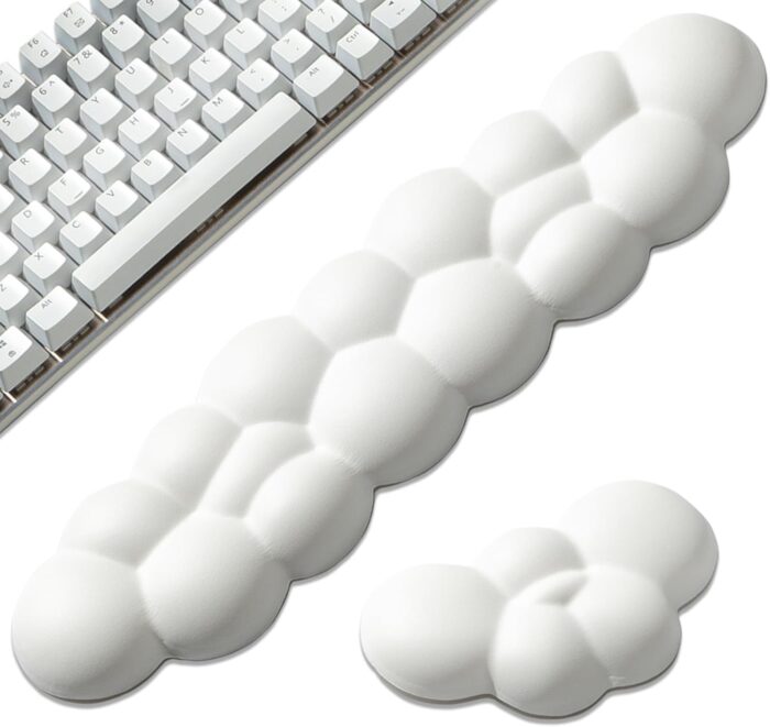 Leolee Keyboard Cloud Wrist Rest & Mouse Wrist Rest Set, White Cloud Wrist Rest w/ Leather Surface Non-Slip Base Cloud Palm Rest Relieve Wrist & Arm Pain PC Gaming/Office/Computer/Laptop(CD001)