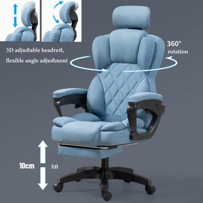 Forubar Office Chair Ergonomic Desk Chair with Footrest & Armrest, High Back Executive Office Chair, Home Computer Reclining Chair for Work, Max 200kg (Linen-With Footrest, Blue) - Image 5