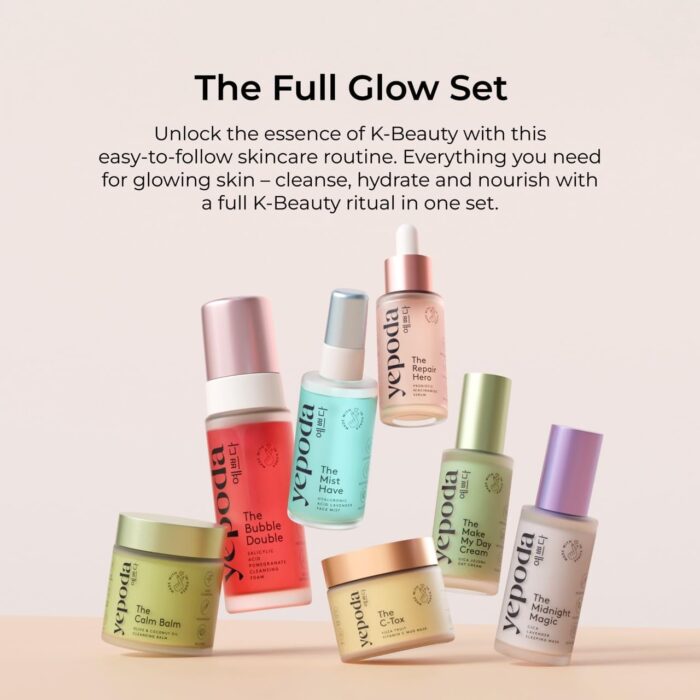Yepoda The Full Glow Set, Must-Have K-Beauty, 7-Piece Skincare Set with Cleansing Products, Toner Spray, Serum, Mask and Creams, Vegan Skin Care for All Skin Types - Image 2