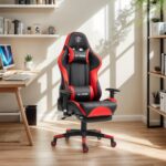 SKY-TOUCH New Upgrade Ergonomic Gaming Chair,Height Adjustable Computer Gaming Chair with Footrest,Adjustable Armrests,Fulled PU Leather, Swivel & Tilt,54x52x132cm, Red - Image 3