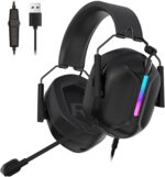 OMIRE RB-C7 Gaming Headset for PS5, PS4, PC, Mac, Switch, Xbox Series, 7.1 Surround Sound RGB Gaming Headphones with Noise Canceling Microphone, 50MM Dynamic Drivers, USB Audio Jack, BLACK