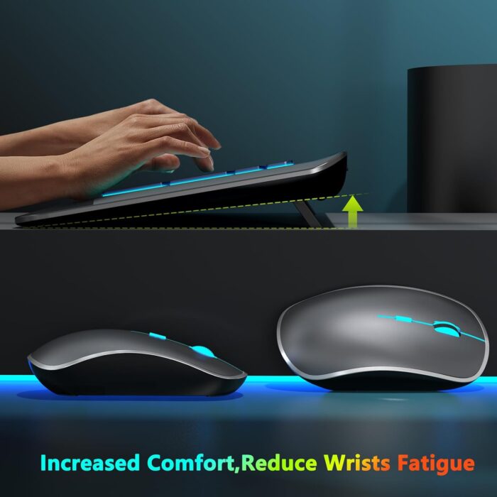JOYACCESS Wireless Keyboard and Mouse Combo Backlit - Compact Quiet Keyboard with RGB Mouse, Rechargeable, Portable Cordless Keyboard Mouse Set for Mac, Windows, Laptop (Space Gray) - Image 4