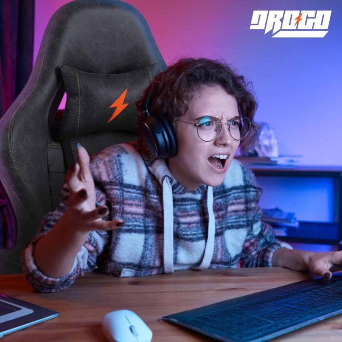BAYBEE Drogo Multi-Purpose Ergonomic Gaming Chair with 7 Way Adjustable Seat, Head & USB Massager, PU Leather Lumbar Pillow Home & Office Chair with Full Reclining Back Footrest (Grey) - Image 3