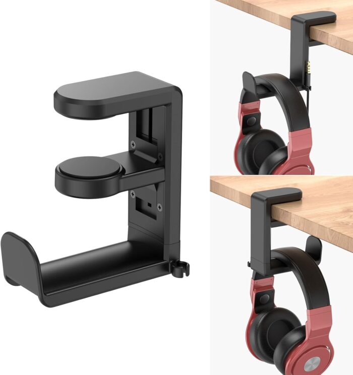 EURPMASK Choose the color of europe PC Gaming Headset Headphone Hook Holder Hanger Mount, Headphones Stand with Adjustable & Rotating Arm Clamp, Under Desk Design, Universal Fit, Built in Cable Clip O