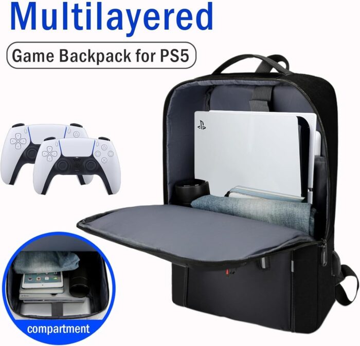 CENXI Gaming Backpack for PS5, Large Capacity Carrying Storage Bag with USB Port, Grey, Large, Game - Image 4