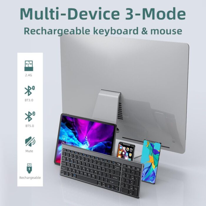 Necomi Rechargeable Keyboard and Mouse Wireless,USB A & Type C Receiver 2.4G Mouse and keyboard,Type C charging(English+Arabic) - Image 4