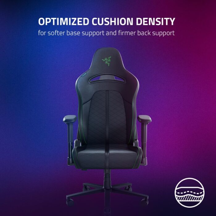 Razer Enki X Essential Gaming Chair: All-Day Comfort, Built-In Lumbar Arch, Optimized Cushion Density, Dual-Textured, Eco-Friendly Synthetic Leather, Memory Foam Head Cushion - Black & Green - Image 4
