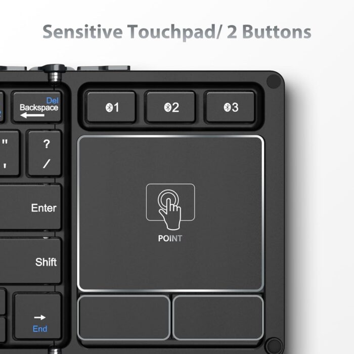 iClever iClever Folding Wireless Keyboard with Sensitive Touch Pad, Pocket-Sized Tri-folding Bluetooth Keyboards with Portable Carry Pouch, Aluminum Alloy Base (Sync Up to 3 Devices), Dark Gray - Image 3