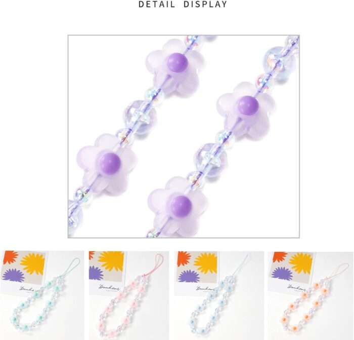 Meefisher 1-2 PCS Flower Beaded Mobile Phone Charms Lanyard Aesthetic Sweet Cute Phone Wrist Strap Anti-Lost Chain for Women Girls - Image 5