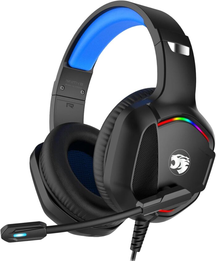 IMYB Gaming Headset with Microphone for Pc, Xbox One Series X/s, Ps4, Ps5, Switch, Stereo Wired Noise Cancelling Over-Ear Headphones with Mic, RGB, for Computer, Laptop, Mac, Nintendo, Gamer (Blue)