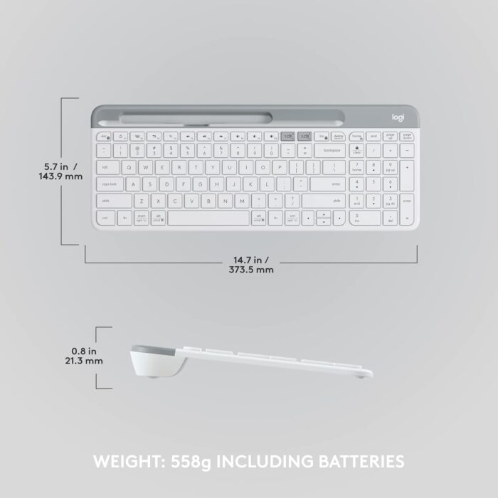 Logitech K580 Slim Multi-Device Wireless Keyboard - Bluetooth/Receiver, Compact, Easy Switch, 24 Month Battery, Win/Mac, Desktop, Tablet,Smartphone, Laptop Compatible, English+Arabic Keyboard - White - Image 8