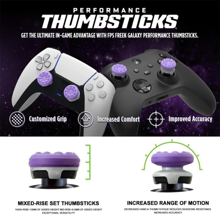 FPS Freek Galaxy Purple for PlayStation 4 (PS4) and PlayStation 5 (PS5), Performance Thumbsticks, 3D Texture Thumb Grip Stick Joystick Thumbstick, Thumbstick Extender for PS5 (1 High-Rise, 1 Mid-Rise) - Image 2