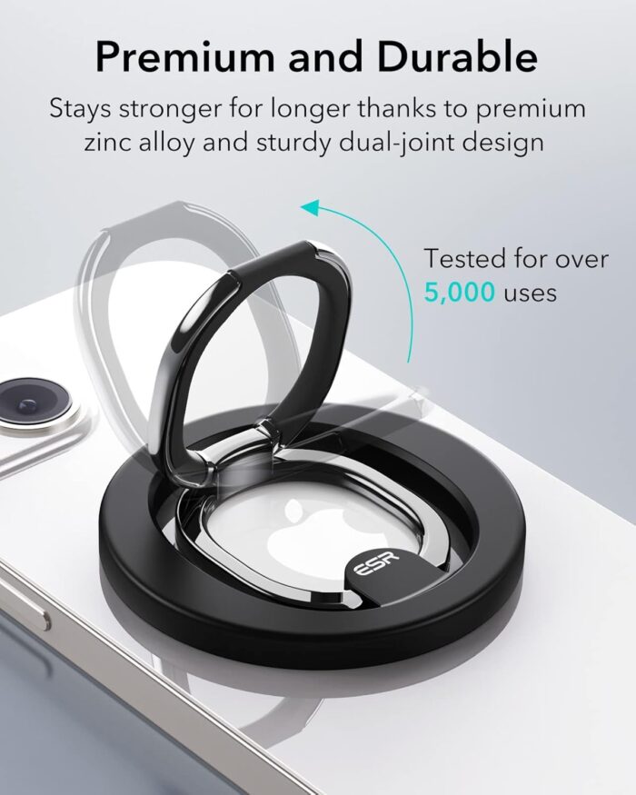 ESR Magnetic Phone Ring Holder, HaloLock Stand Designed for MagSafe, Magnetic Ring Holder with Adjustable Kickstand, Magnetic Phone Grip, Magnetic Accessories for iPhone 16/15/14/13/12 Series, Black - Image 5