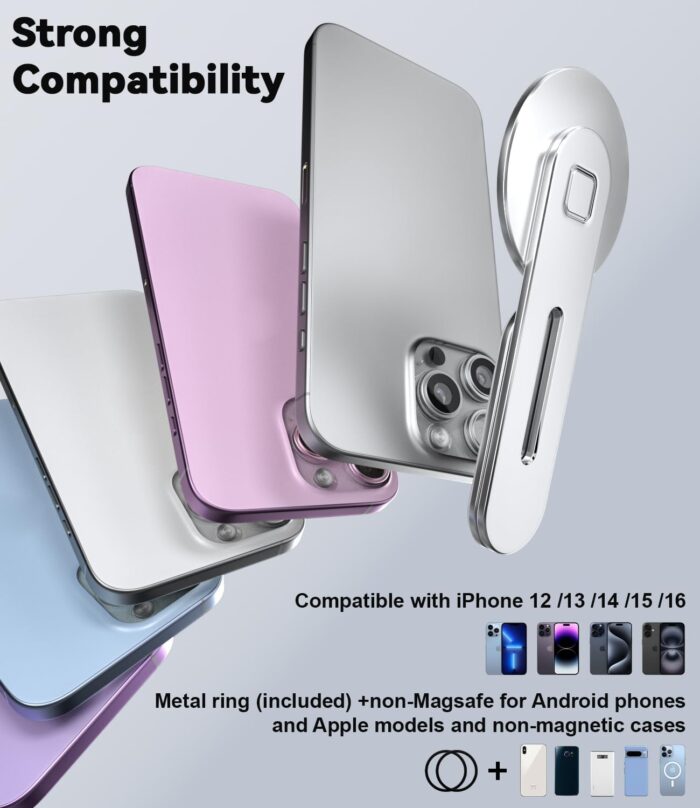 CloudValley Magnetic Phone Holder for Laptop, Adjustable Phone Monitor Side Mount for iPhone 14/13 Series / 12 Pro Max/ 12 Pro/ 12 Mini, Slim Portable Foldable Computer Expansion Bracket, Silver - Image 6