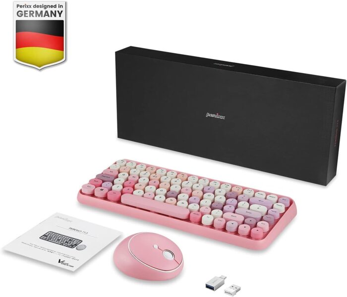 Perixx PERIDUO-713 Wireless Mini Keyboard and Mouse Combo, Retro Round Key Caps, Pastel Pink, US English Layout - Image 8