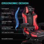 Eesyy Gaming Chair, Ergonomic High Back Gaming Chairs Reclining & Height Adjustable Computer Chair with Neck and Massage Lumbar Support, Retractible Footrest, 360° Silent Casters, Black-Red - Image 4