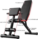 Gluckluz Adjustable Weight Bench Foldable Exercise Workout Utility Bench with 150KG Large Capacity & Elastic Ropes for Home Gym Full Body Fitness Strength Training Sit Up Flat Incline Decline - Image 5