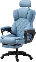 Forubar Office Chair Ergonomic Desk Chair with Footrest & Armrest, High Back Executive Office Chair, Home Computer Reclining Chair for Work, Max 200kg (Linen-With Footrest, Blue)