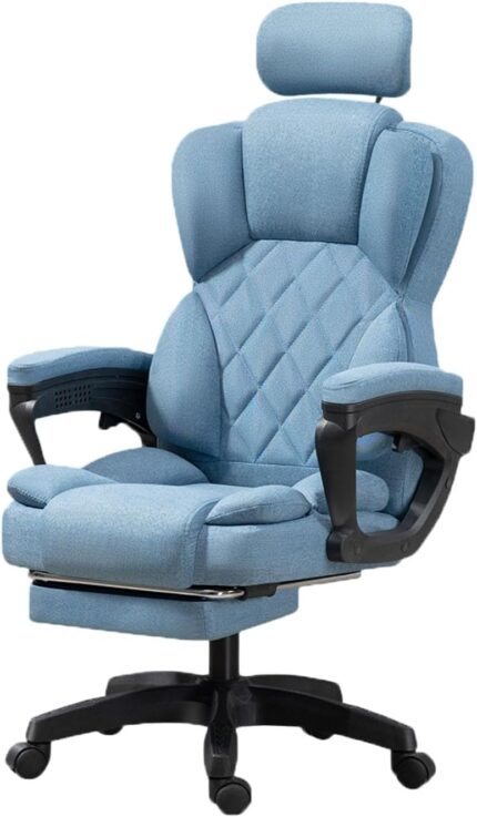 Forubar Office Chair Ergonomic Desk Chair with Footrest & Armrest, High Back Executive Office Chair, Home Computer Reclining Chair for Work, Max 200kg (Linen-With Footrest, Blue)