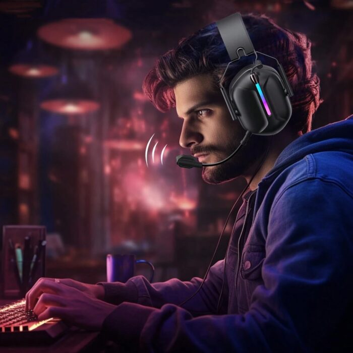 OMIRE RB-C7 Gaming Headset for PS5, PS4, PC, Mac, Switch, Xbox Series, 7.1 Surround Sound RGB Gaming Headphones with Noise Canceling Microphone, 50MM Dynamic Drivers, USB Audio Jack, BLACK - Image 6