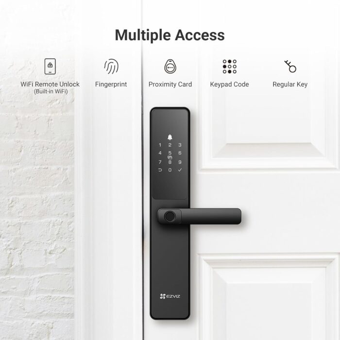 EZVIZ Smart Lock Y2000, 7-in-1 Smart Door Lock, Built-in Wifi Fingerprint Access, Weather-Resistant, Child Safety Lock for Apartment, Villa, Office (Black-Gre, 6068 Mortise) - Image 3