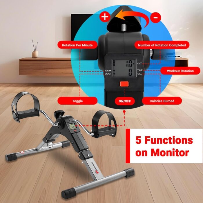 PowerMax Fitness BS-MINI Mini Cycle Pedal Exerciser with Adjustable Resistance and Digital Display - For Light Leg and Arm Exercise and Physiotherapy at Home - Image 3