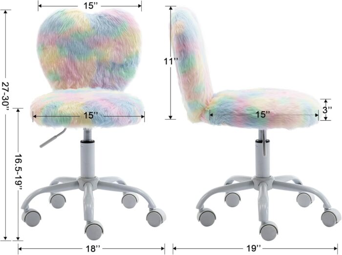 DM Furniture Cute Fuzzy Kids Chair Comfy Study Desk Chair Furry Studing Computer Task Chair Faux Fur Swivel Vanity Chair for Girls Bedroom, Multi-Color - Image 3