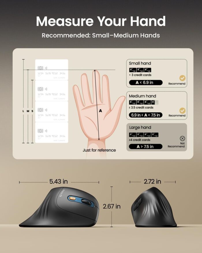 ProtoArc Ergonomic Mouse, EM11 NL Wireless Vertical Mouse, Ergo Multi-Device Mouse, USB-C Rechargeable Mouse for Windows, Mac OS, PC/Notebook/Laptop, Blue - Image 6