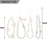 DKDDSSS 4 pcs Phone Charm, Beaded Phone Bracelet Strap, White Pearl Bow Cell Phone Charms, Cute Phone Charm - Image 3