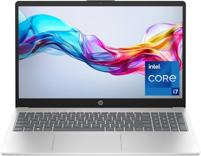 HP Laptop 15-fd0111ne, 15.6" Full HD Display, Intel® Core™ i7-1255U, 16GB RAM, 512GB SSD, Intel® Iris® Xe Graphics, Windows 11 Home, Keyboard English/Arabic, Natural silver [B21RHEA] - Image 1