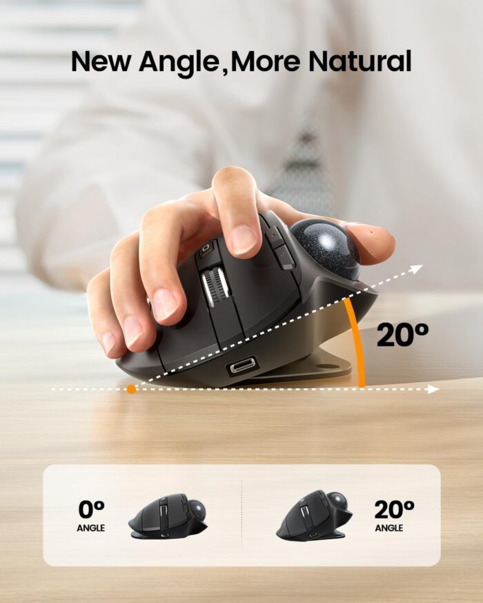 ProtoArc Wireless Trackball Mouse, EM01 NL Ergonomic Bluetooth Rollerball Thumb Rechargeable Computer Laptop Mouse, Adjustable Angle & 3 Device Connection for PC, Mac, Windows-Gray Ball - Image 2