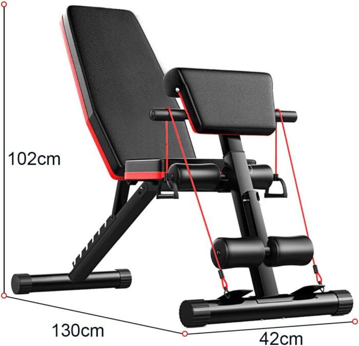 Gluckluz Adjustable Weight Bench Foldable Exercise Workout Utility Bench with 150KG Large Capacity & Elastic Ropes for Home Gym Full Body Fitness Strength Training Sit Up Flat Incline Decline - Image 6