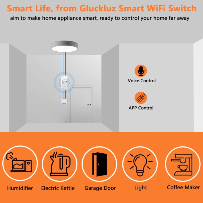 Gluckluz Smart WiFi Switch Wireless Remote Control Electrical Switch Compatible with Alexa, Google Home, Smart Life APP, iOS & Android, Suit for Home Hotel Office (6 Pack) - Image 3
