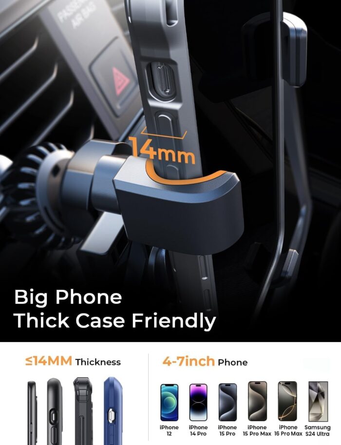 AINOPE Gravity Car Phone Holder 2025 Upgrade Mobile Holder for Car Vent Auto Lock Hands-Free Accessories Interior fits for All 4-7 IN Phone Samsung Galaxy S25 S24 Ultra iPhone 16 Pro Max Plus 15 14 - Image 5
