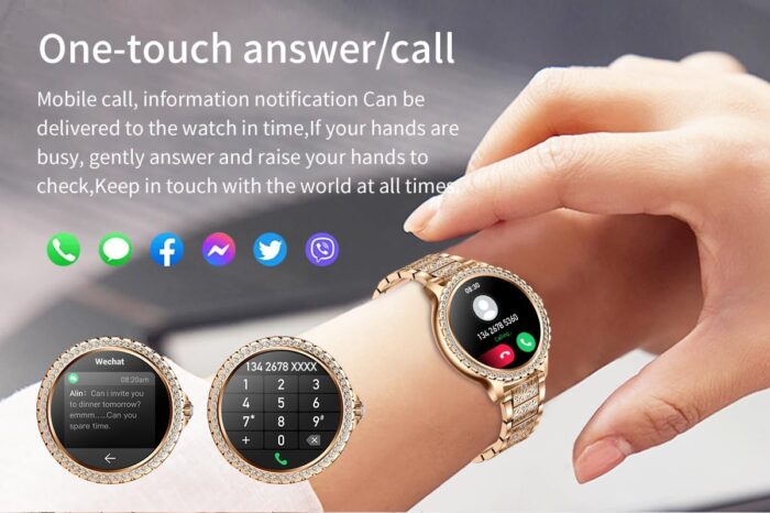 Smart Watches for Women (Answer/Make Call) with Diamonds, 1.3”HD Screen Bluetooth Smartwatch for Android iOS Phones, IP68 Waterproof Fitness Activity Trackers with Heart Rate/SpO2/BP/Sleep Monitor - Image 2