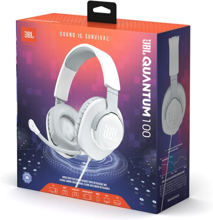 Jbl Quantum 100 Wired Over-Ear Gaming Headset With A Detachable Voice-Focus Boom Mic, Quantumsound Signature, Lightweight Headband, Memory Foam Ear Cushion, Pc And Gaming Console Compatible - White - Image 4
