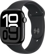 Apple Watch Series 10 GPS 42 mm Smartwatch with Jet Black Aluminium Case with Black Sport Band - M/L. Fitness Tracker, ECG App, Always-On Retina Display, Water Resistant