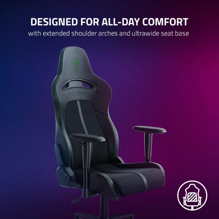 Razer Enki X Essential Gaming Chair: All-Day Comfort, Built-In Lumbar Arch, Optimized Cushion Density, Dual-Textured, Eco-Friendly Synthetic Leather, Memory Foam Head Cushion - Black & Green - Image 2