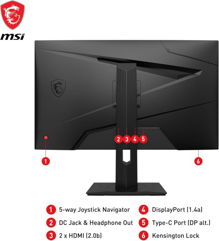 MSI G274QPX, 27" Gaming Monitor, 2560 x 1440 (QHD), Rapid IPS, 1ms, 240Hz, G-Sync Compatible, HDR 400, HDMI, Displayport, Tilt, Swivel, Height Adjustable, Pivot,Black - Image 6