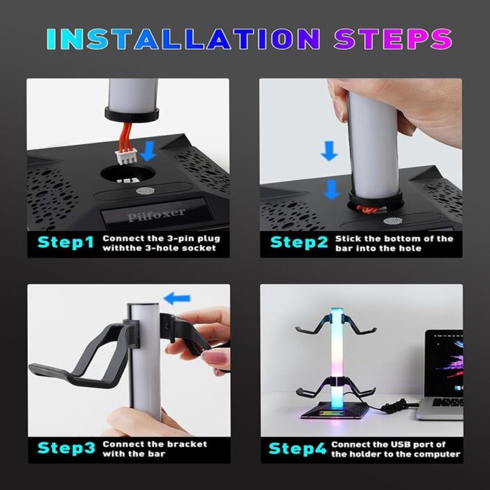 0TO1 TECH Gaming Accessories Stand, Headset Stand, Dual USB Ports, 10 Light Modes, Plus Mating PC Gaming Accessories At the Bottom, Suitable for Headsets /PS5 Controllers/Mobile Phones, Etc - Image 7